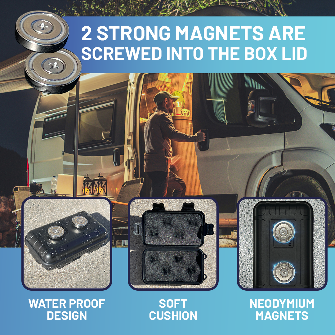 3 Piece Gift Bundle for Car Owners: Magnetic Key Storage Box, Premium Metal Key Rings, Tile Key Finder