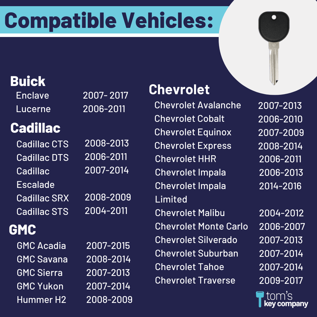 Transponder Key for Select Buick, Cadillac, Chevrolet, GMC, Pontiac, Saturn, & Suzuki Vehicles (GMKEY-B111) - Tom's Key Company